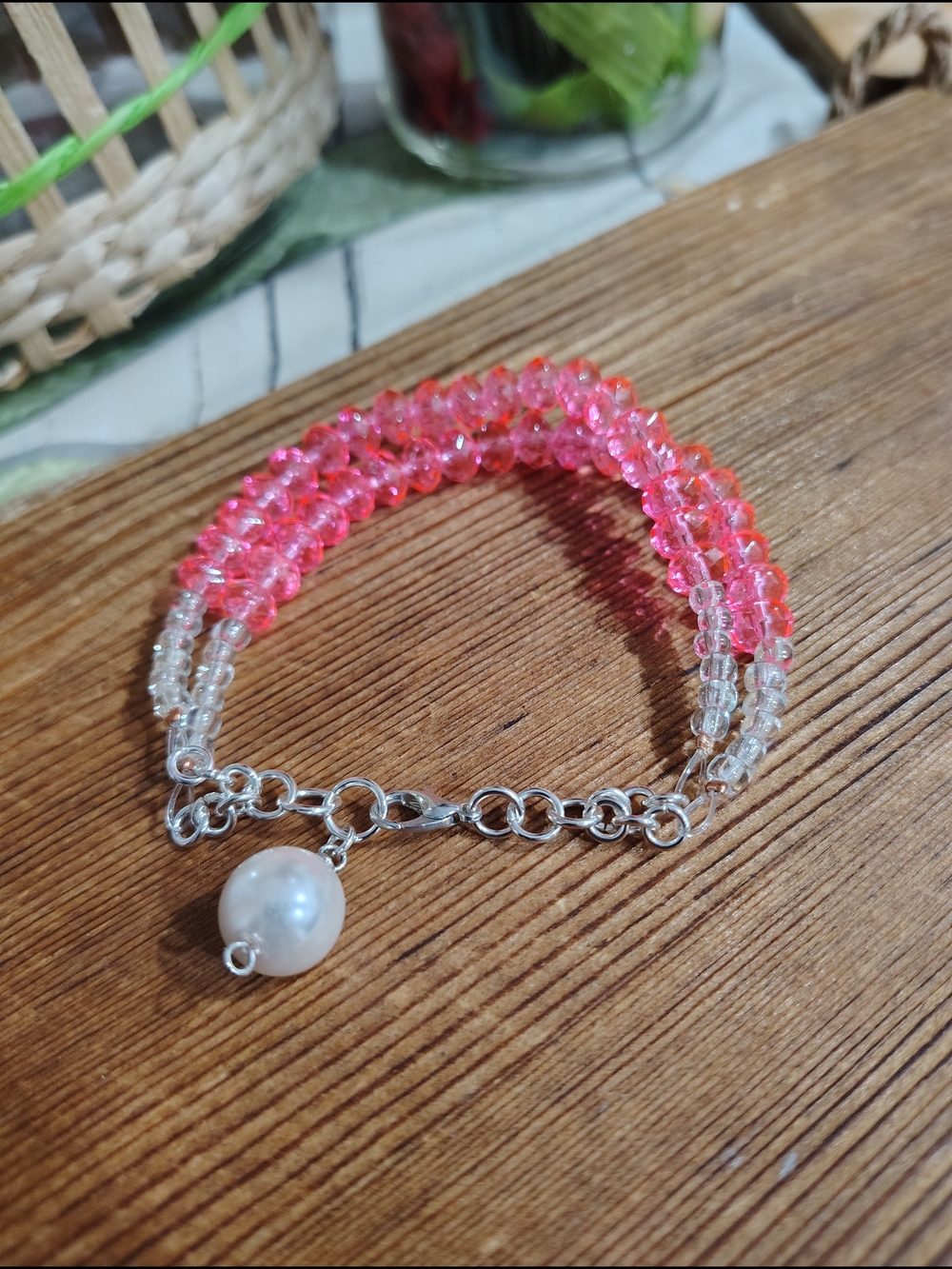 Hot Pink Crystal Beaded Bracelet - Women Jewelry, Handmade ๐บ - Picture 6 of 9